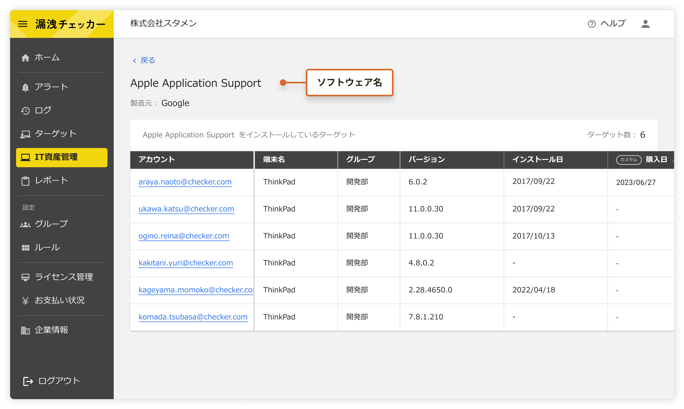 ソフトウェアごとの利用端末を可視化