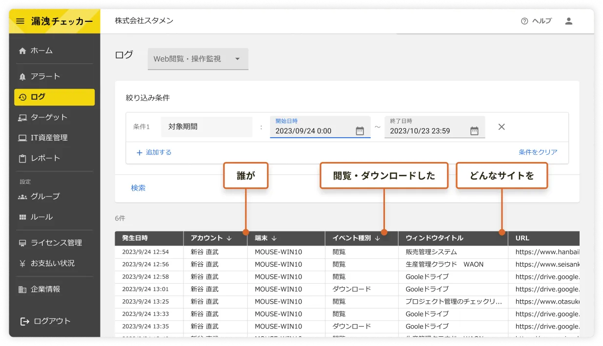 Web閲覧・監視 モックアップ